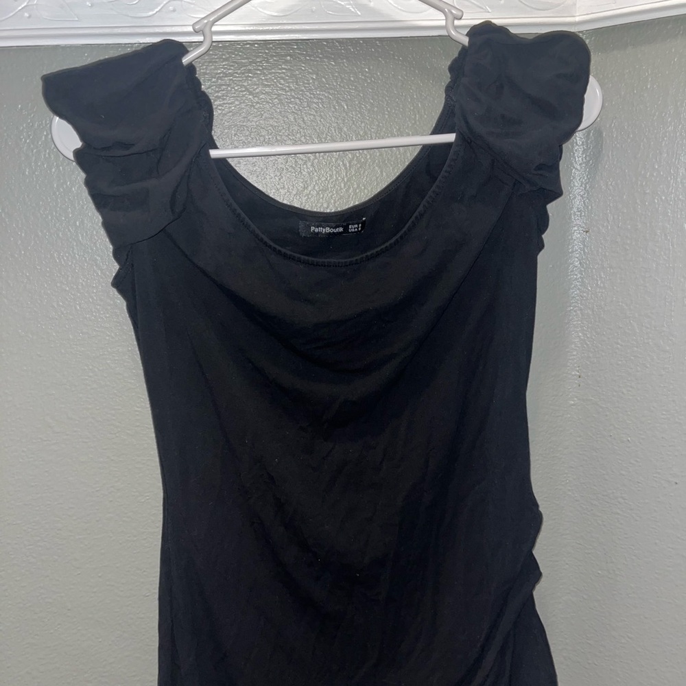 Y2K PattyBoutik Black Ruched Sleeve Blouse